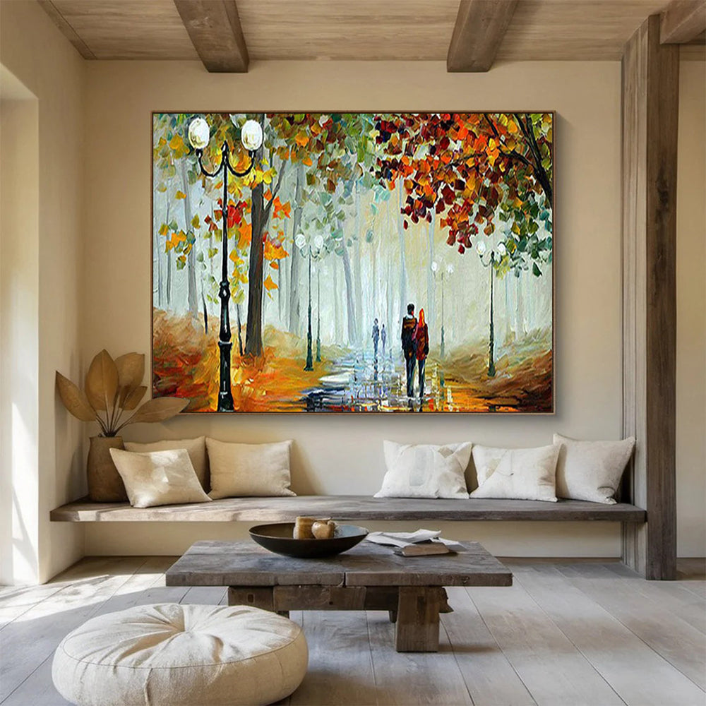 Colorful Autumn Park Stroll - Impressionist Landscape Painting On Canvas DLZ225