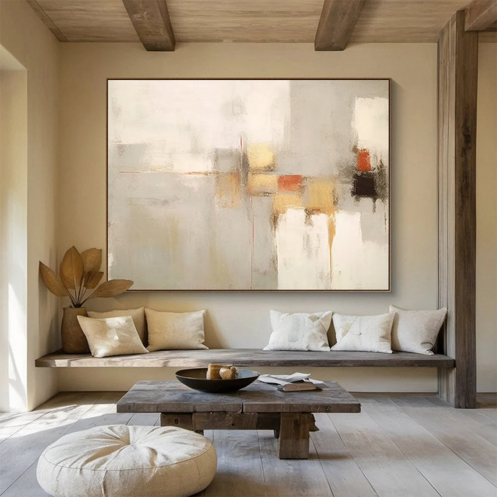 “Neutral Tones: Subtle Geometry” Minimalist Abstract Painting On Canvas DKH348