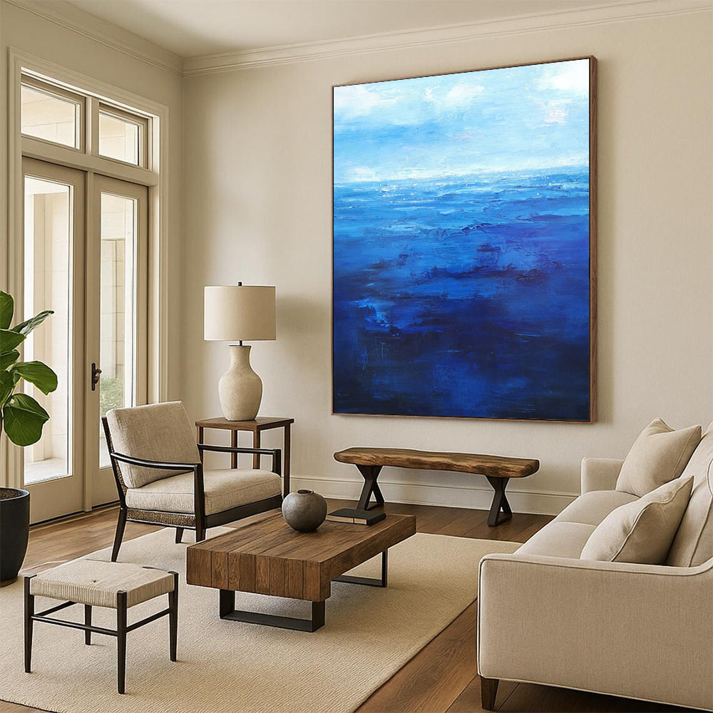 “Blue Gradient Sea ‘Infinite Depths’” - Impasto Ocean Painting On Canvas DTP345