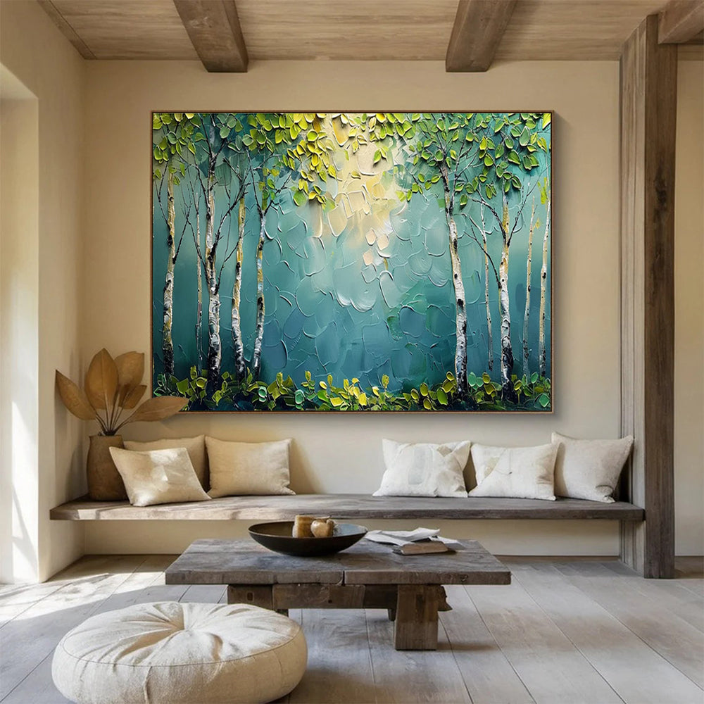 “Sunlit Birch Forest” - Textured Landscape Painting On Canvas DKH828