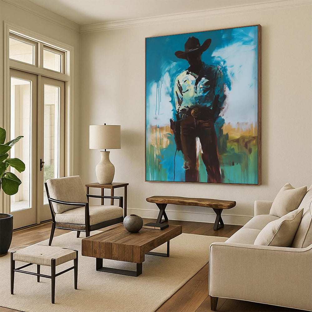 “Shadowed Cowboy in Blue” - Modern Western - Inspired Painting On Canvas DTP102