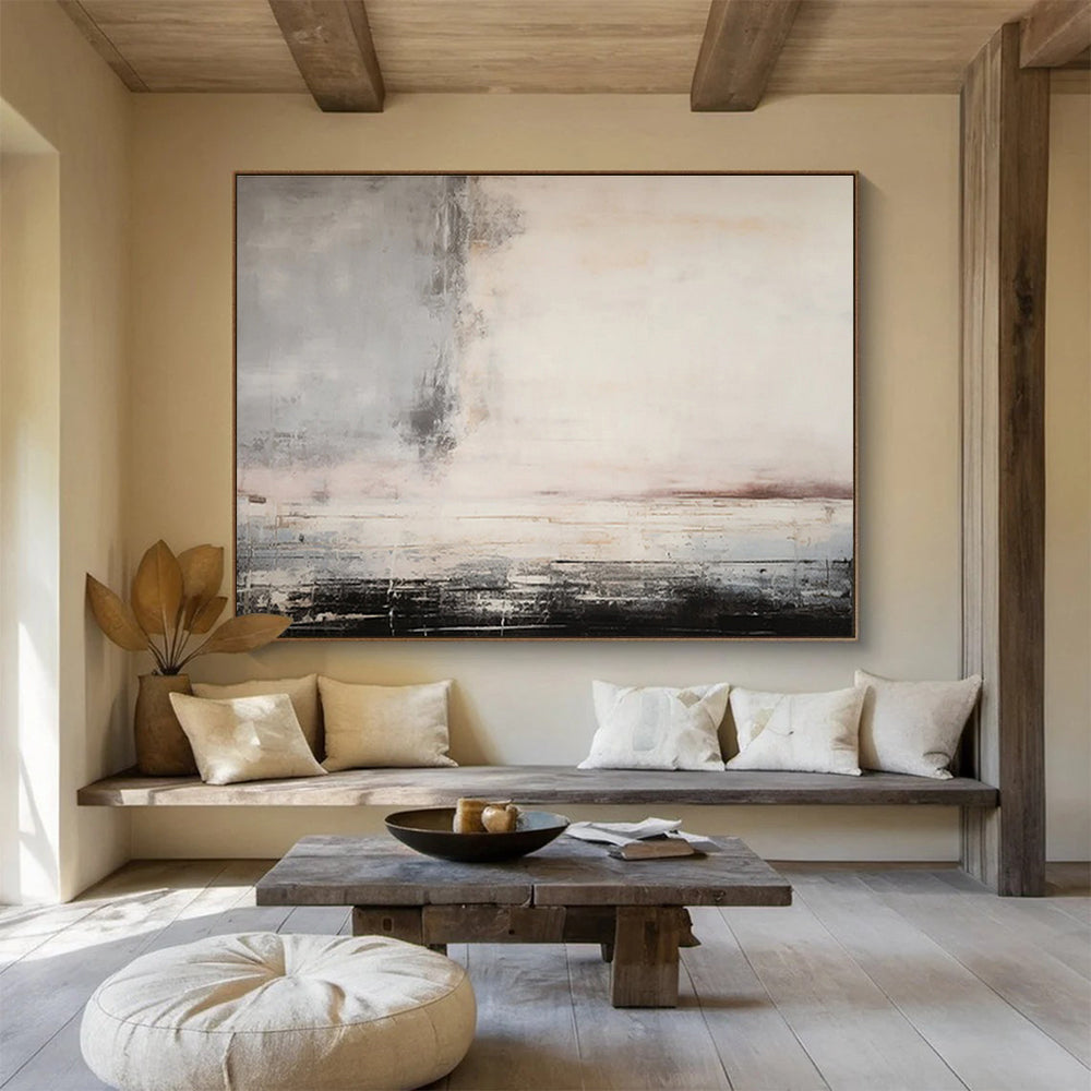 Minimalist Abstract Landscape - Soft Neutrals and Subtle Lines Painting On Canvas DKH046