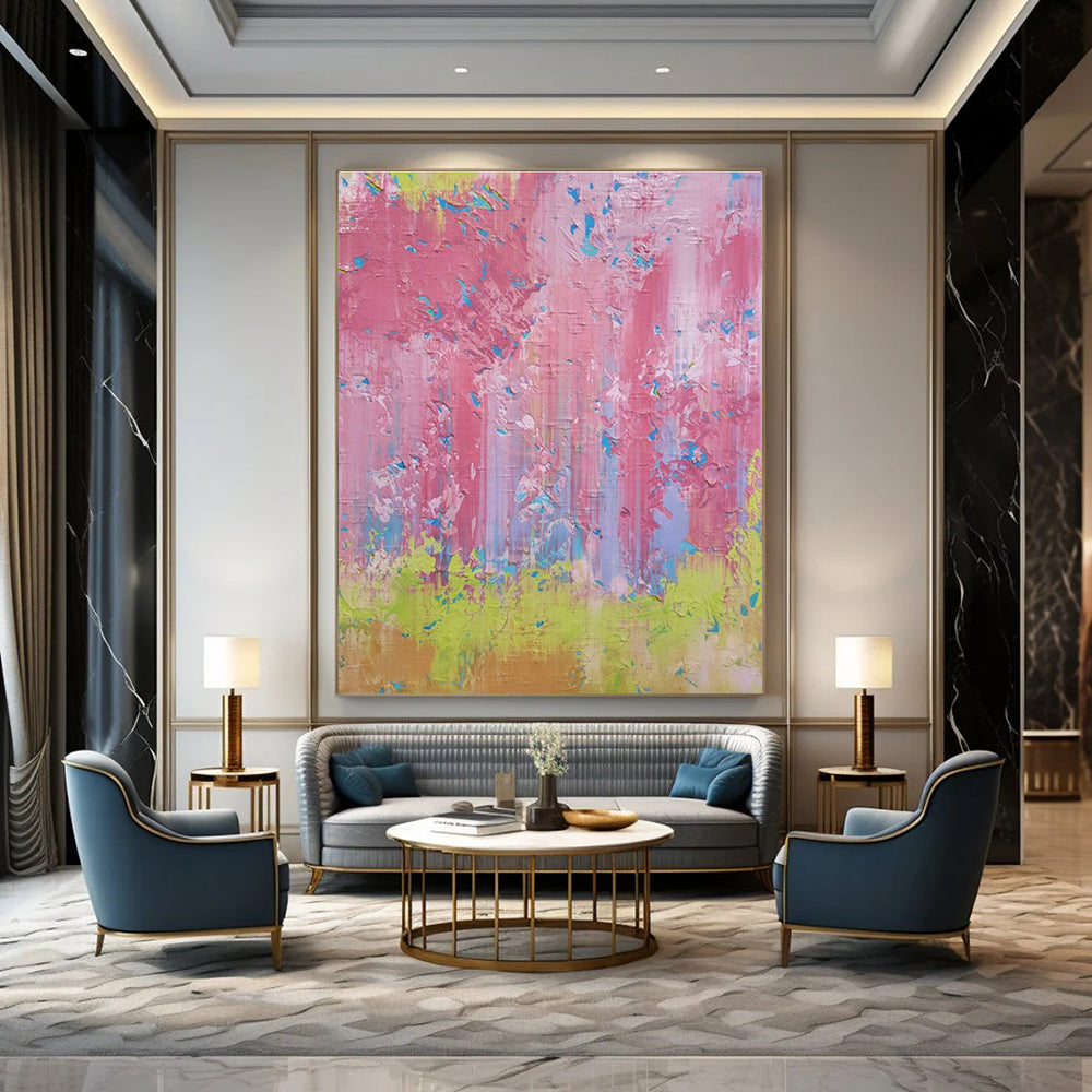 Pink - Green Color Splash - Abstract Color - field Acrylic Painting CT1402
