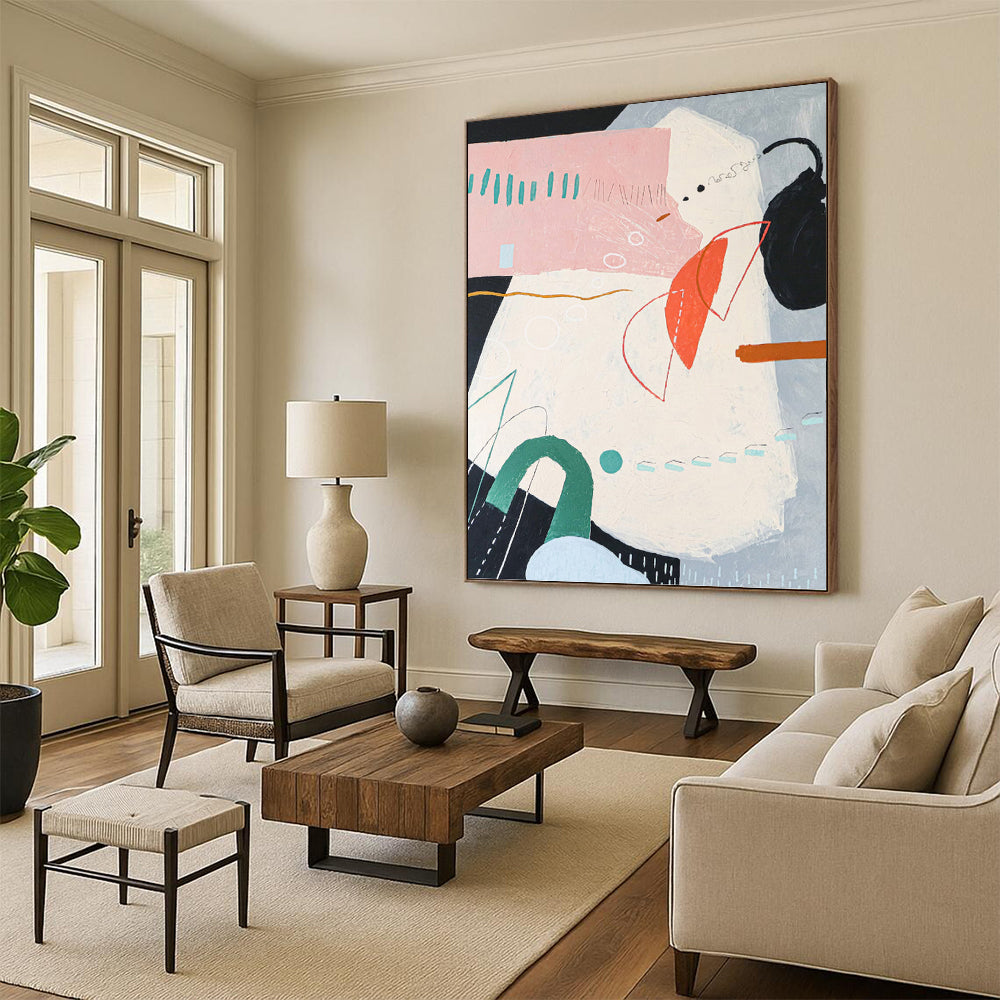 “Pastel - Toned Abstract Forms” - Whimsical Abstract Painting On Canvas DKH1093