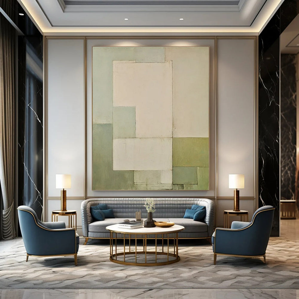 Soft Greens & Neutrals, Geometric Blocks - "Gentle Geometry" - Abstract Acrylic Painting CT1444