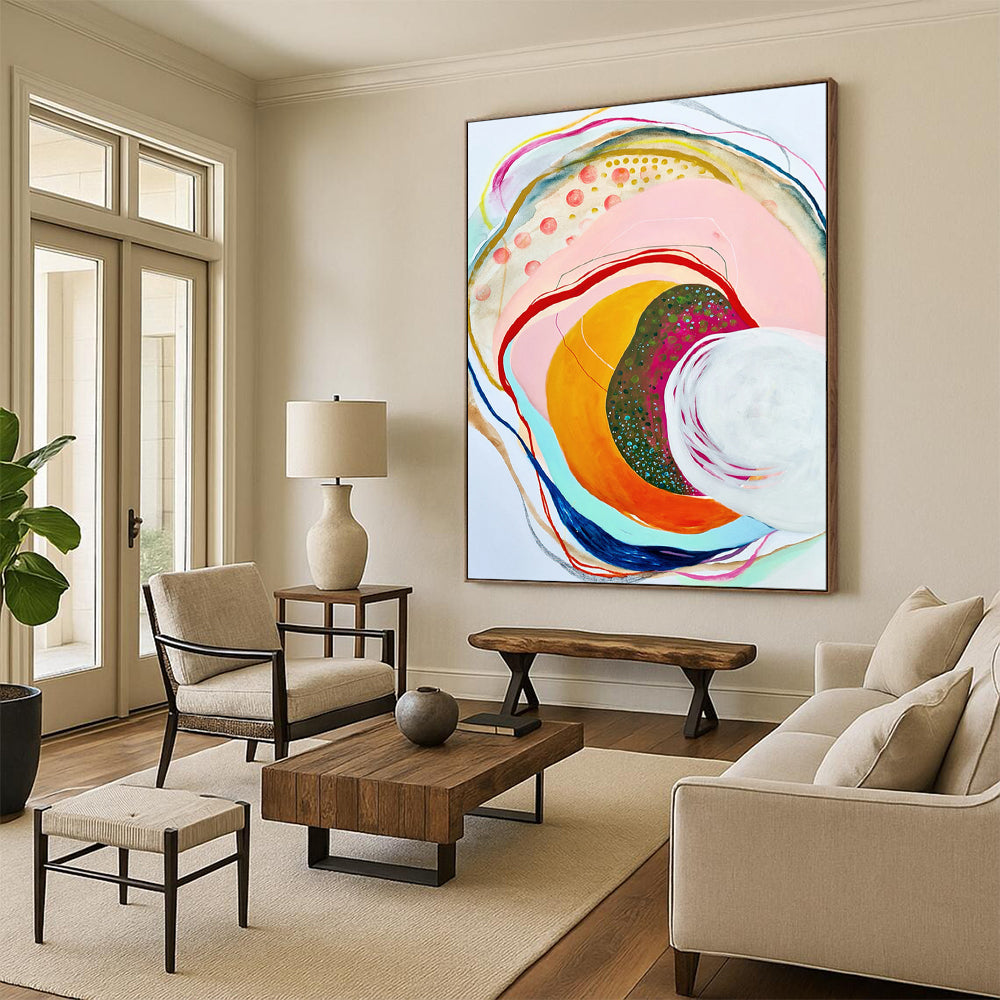 Colorful Curves, Layered Circles - "Rainbow Vortex" - Abstract Expressionist Painting CT1848