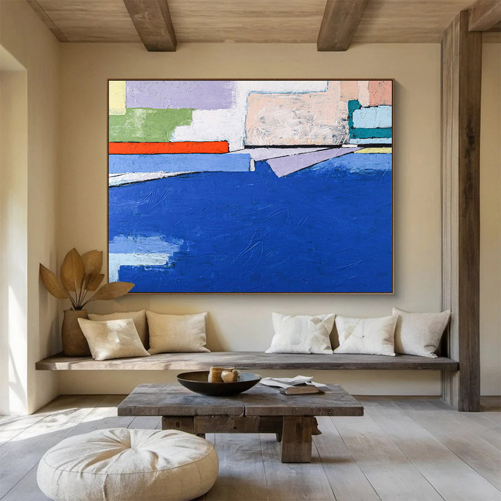 Soft Color Field Layers in Green, Blue, and White, Abstract Landscape - Inspired Painting On Canvas DKH575