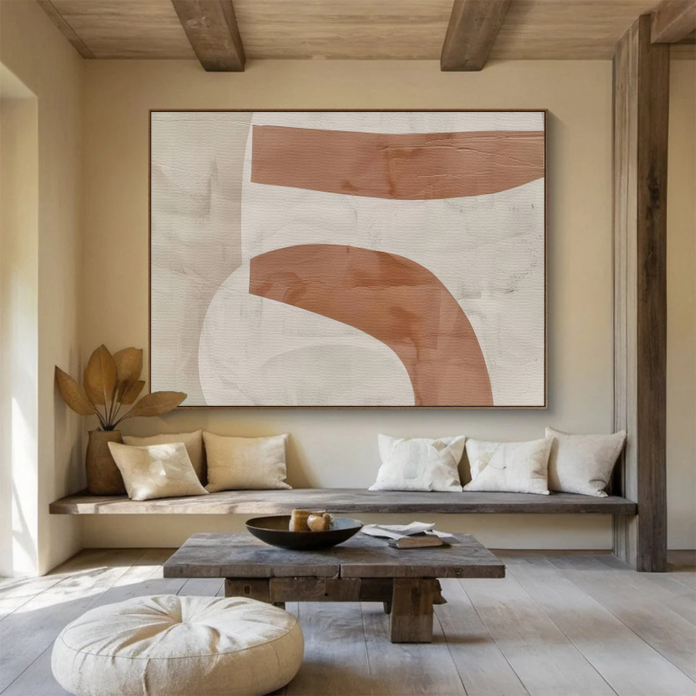 Beige and Brown Abstract “Earthy Curved Abstraction” Painting On Canvas DKH148
