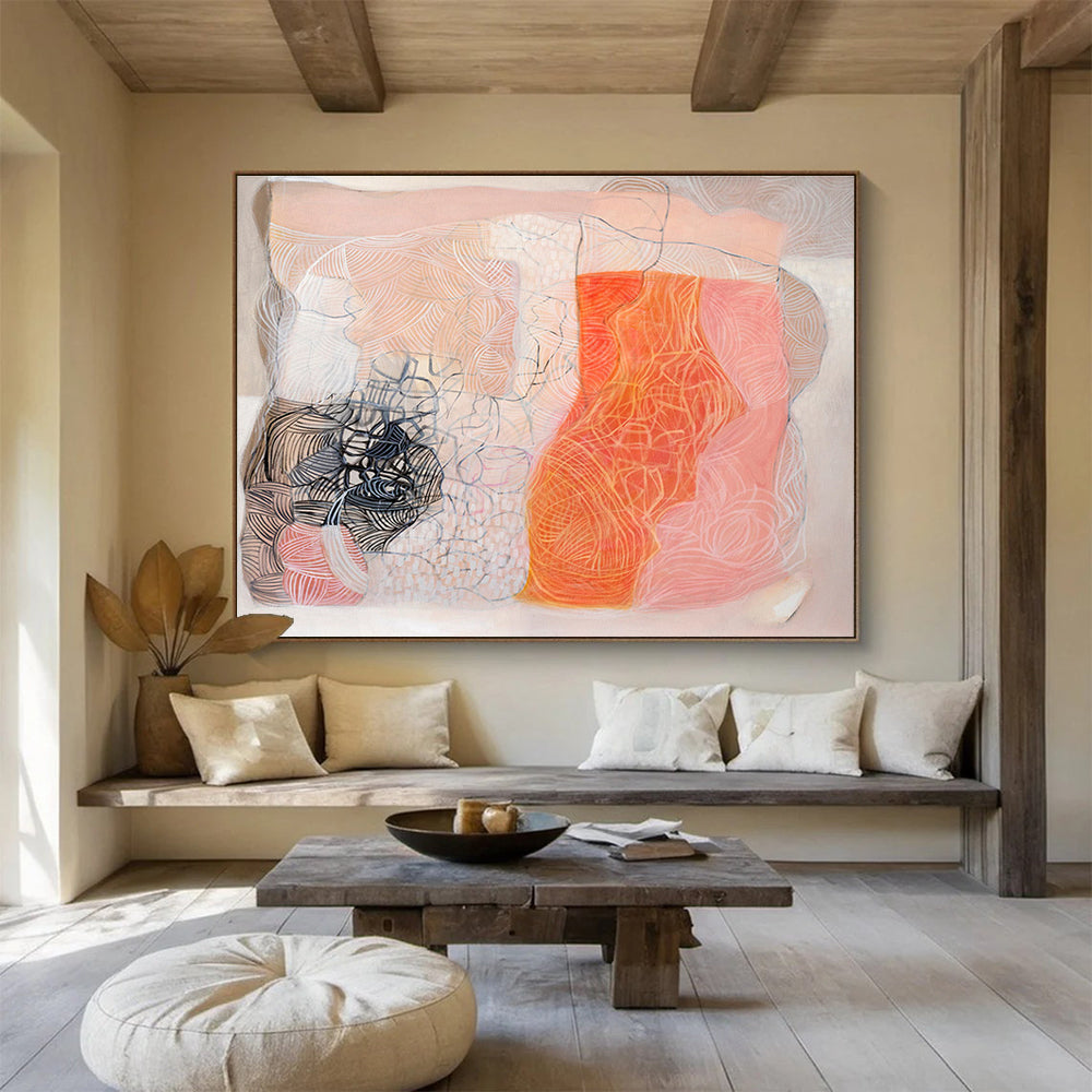 Abstract with Pastel and Black - Intricate Lines and Shapes Painting On Canvas DKH052