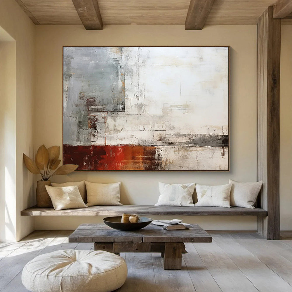 Neutral Abstract with Red Accent - Muted Tones and Subtle Layers Painting On Canvas DKH043