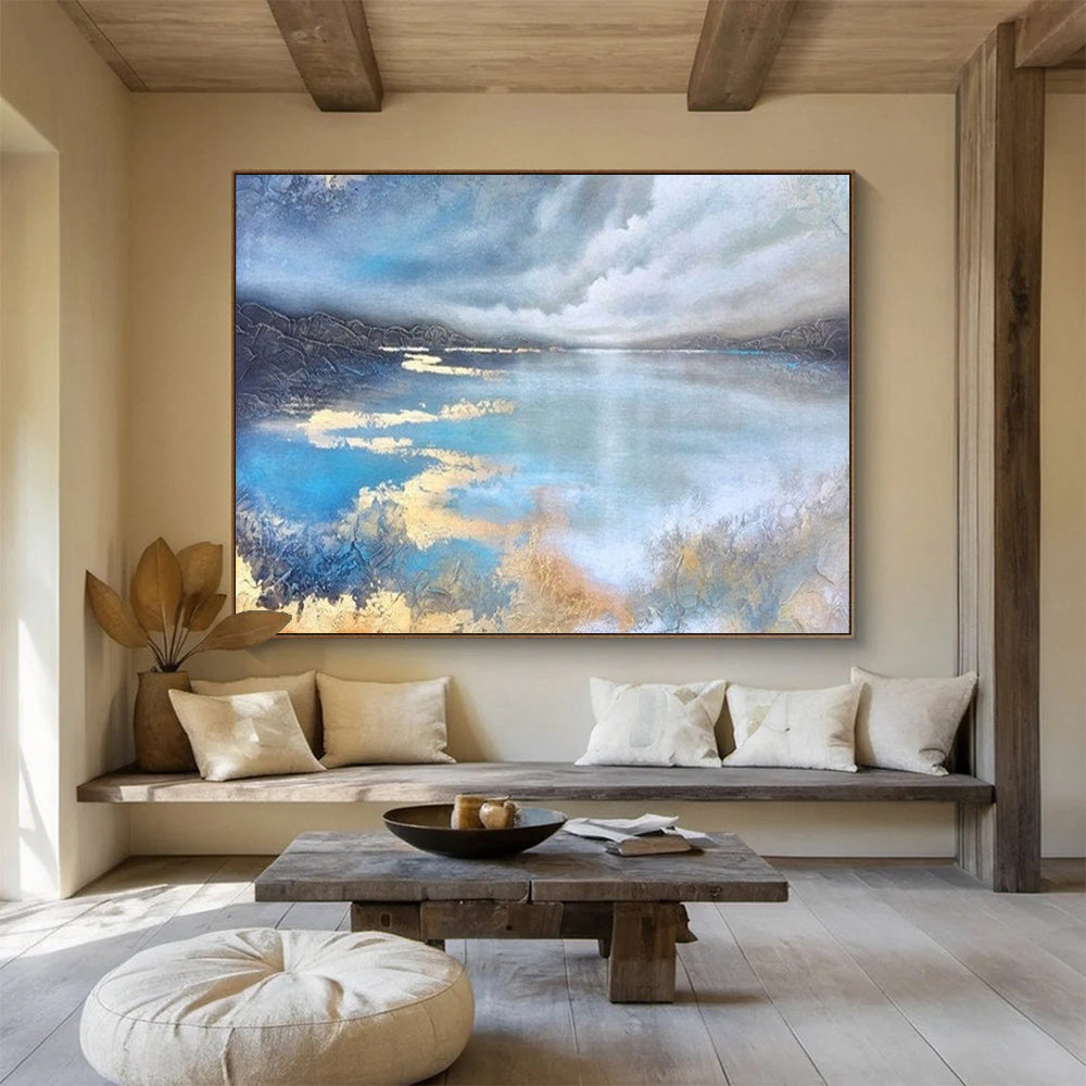 Serene Lake Reflections - Textured Landscape Painting On Canvas DLZ192