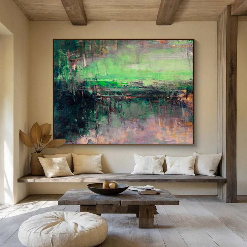 “Green - Toned Abstract Landscape” Abstract Impressionist Painting On Canvas DKH395