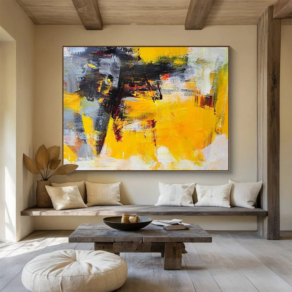 “Vibrant Yellow Abstract” Abstract Expressionist Painting On Canvas DKH429