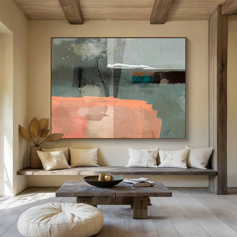 Grey and Orange Abstract “Urban Abstract Fusion” Painting On Canvas DKH075