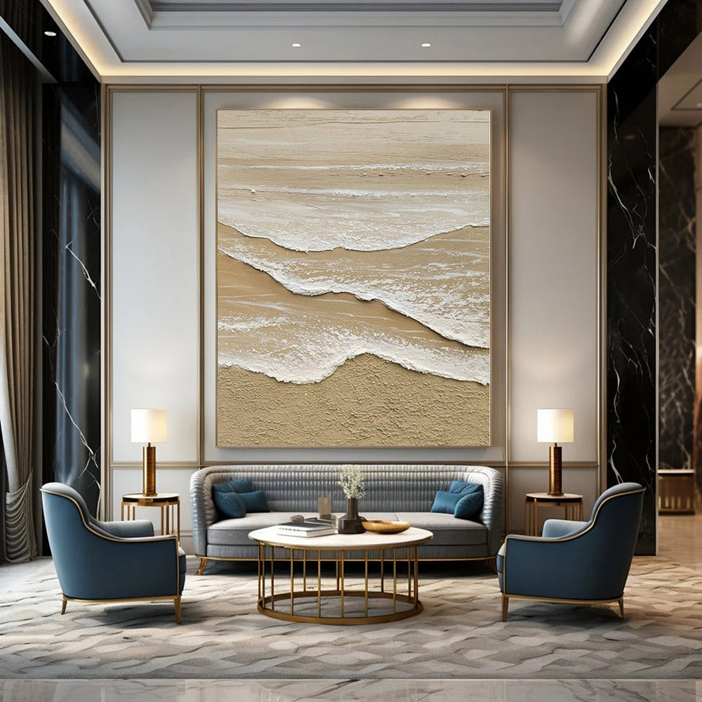 “Textured Sandy Shore Waves” – Impasto Seascape Painting CT1088