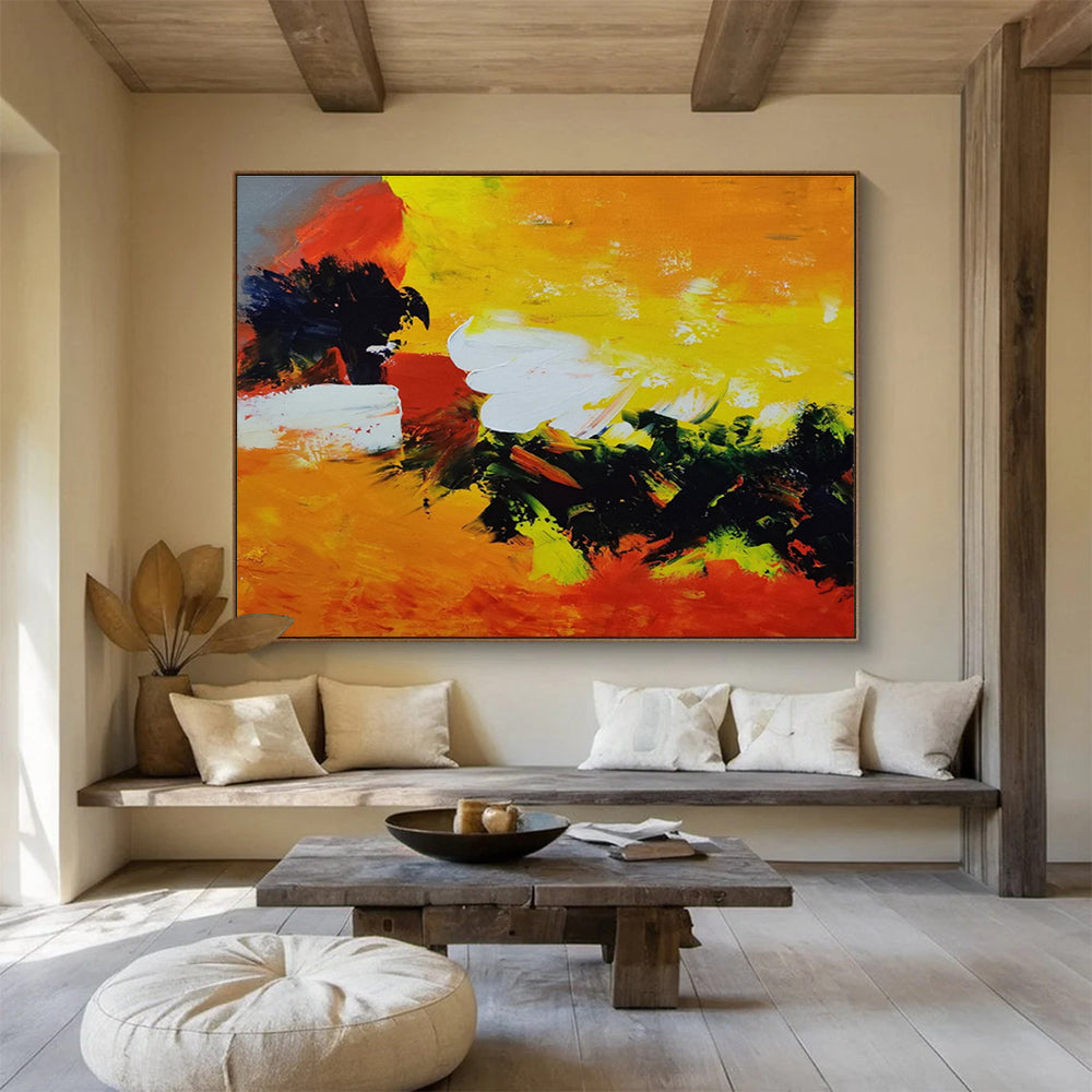 Vibrant Yellow And Red Abstract Painting On Canvas DKH652