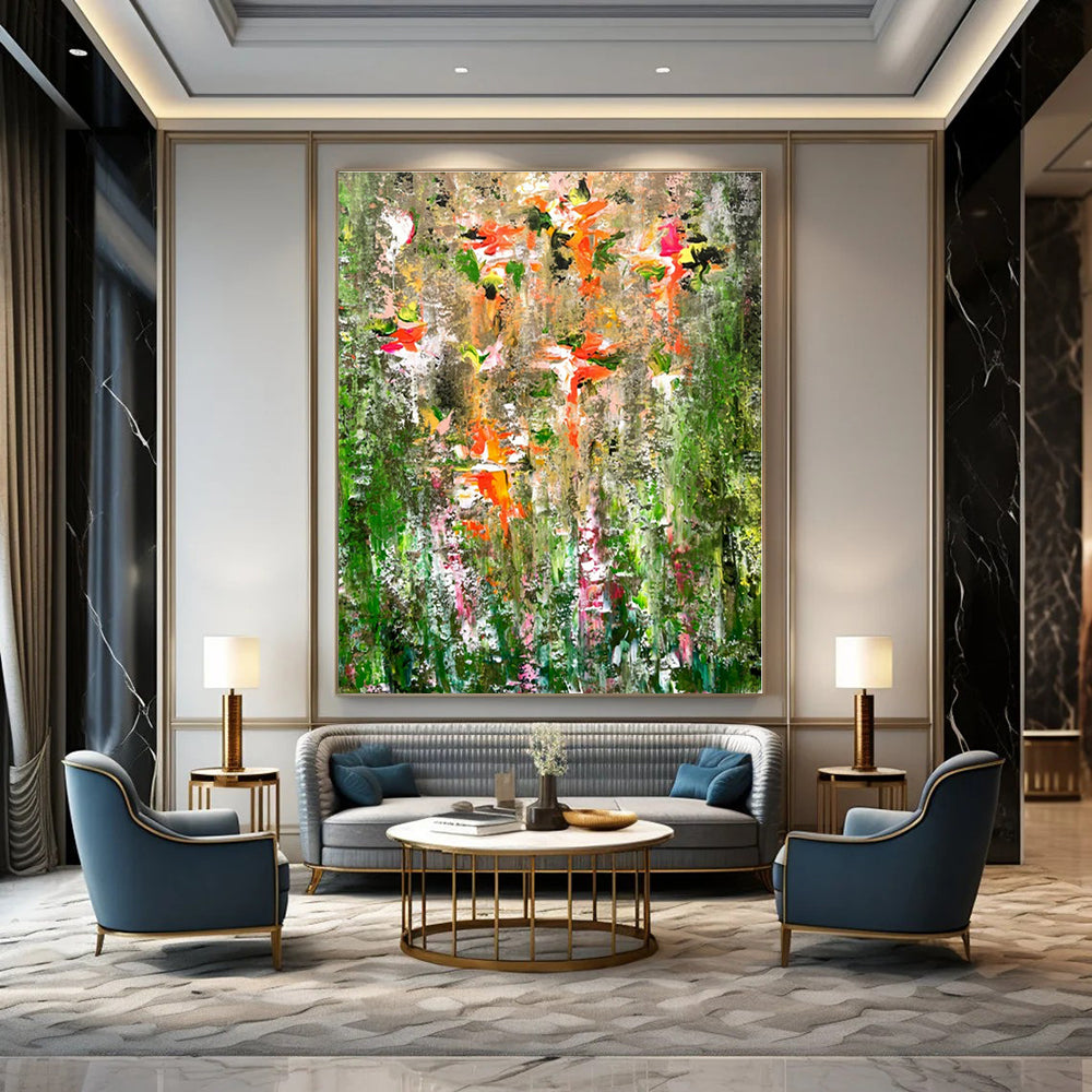 Floral Chaos on Green - Abstract Floral Oil Painting CT1236
