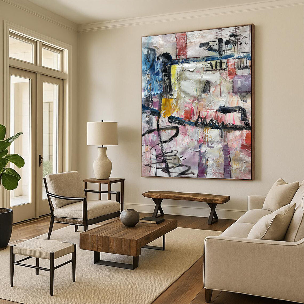 Colorful Urban Abstract Collage - Abstract Expressionist Painting On Canvas DKH1294