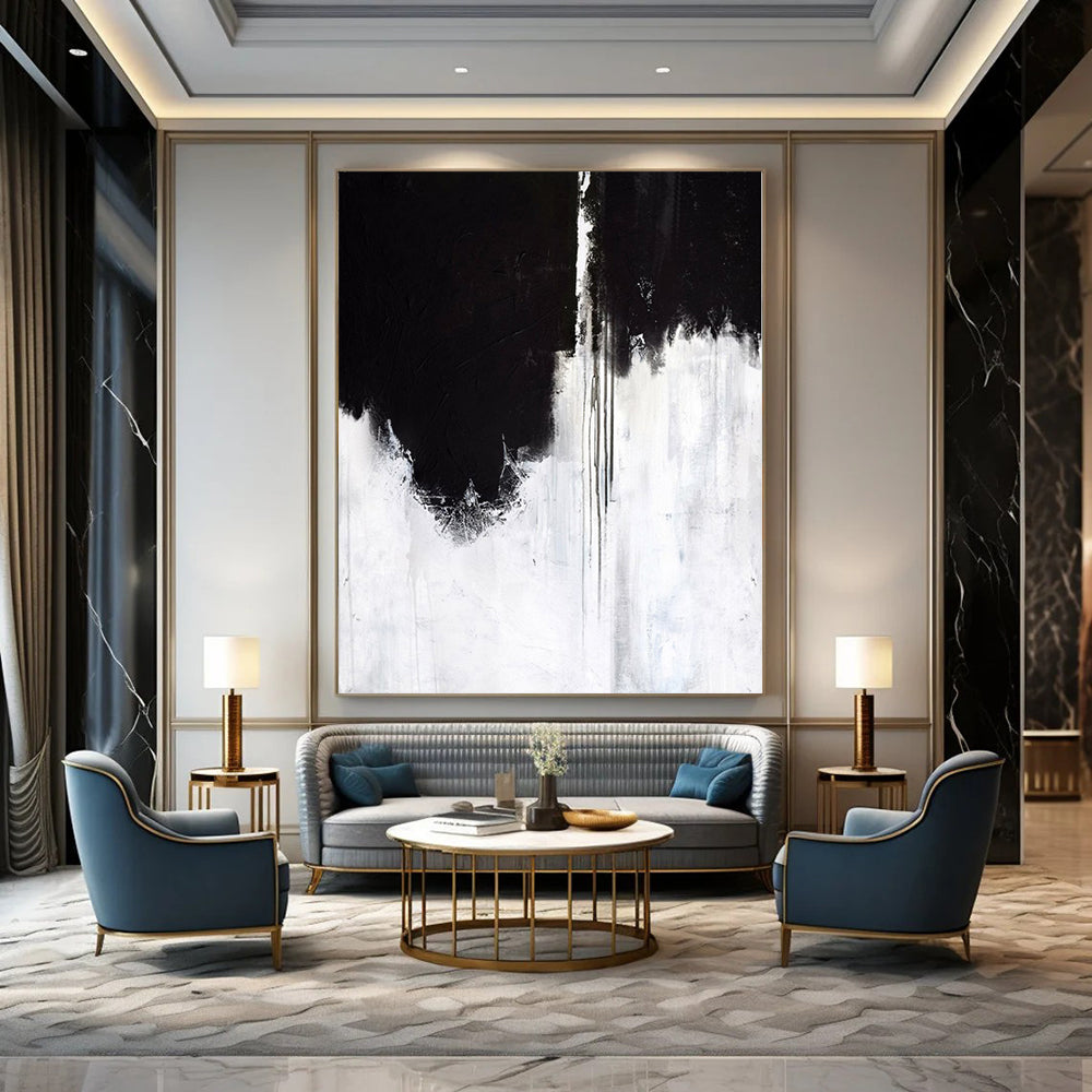 “Black - White Dramatic Drips” – Abstract Expressionist Painting CT1146