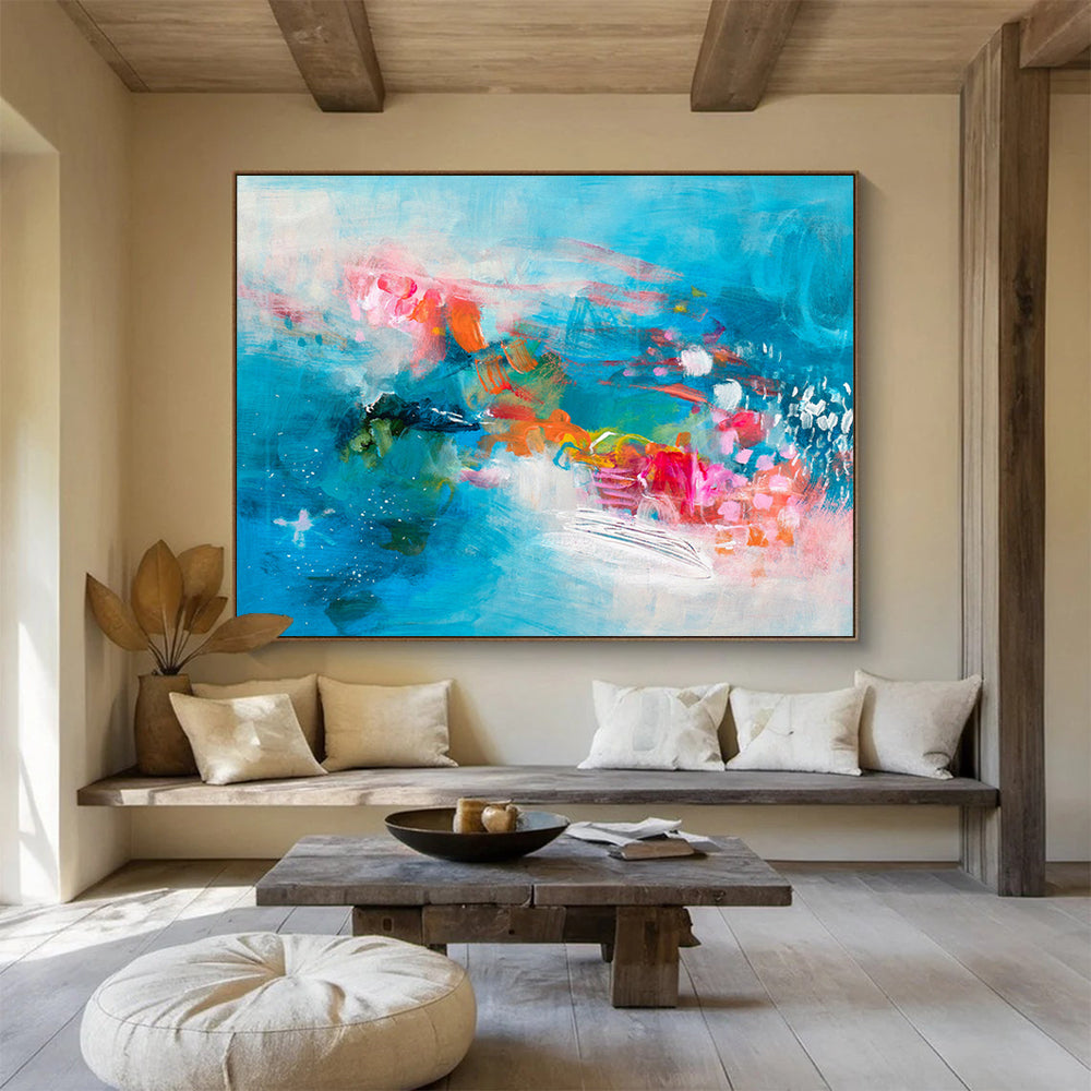 Vibrant Blue Abstract Wave - Dynamic Colors and Flowing Forms Painting On Canvas DKH032