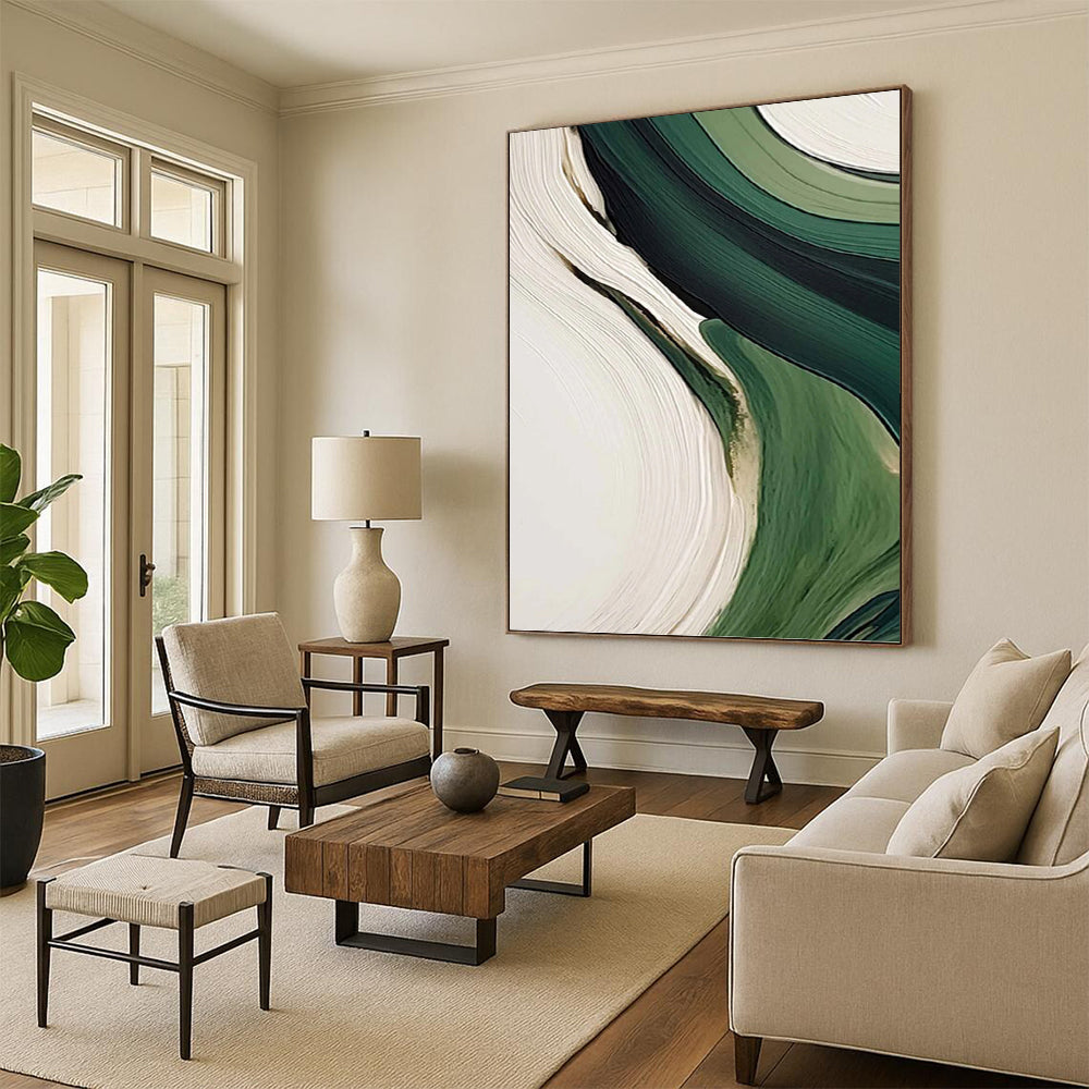 Fluid Green and White Abstract - Abstract Painting On Canvas DKH1468