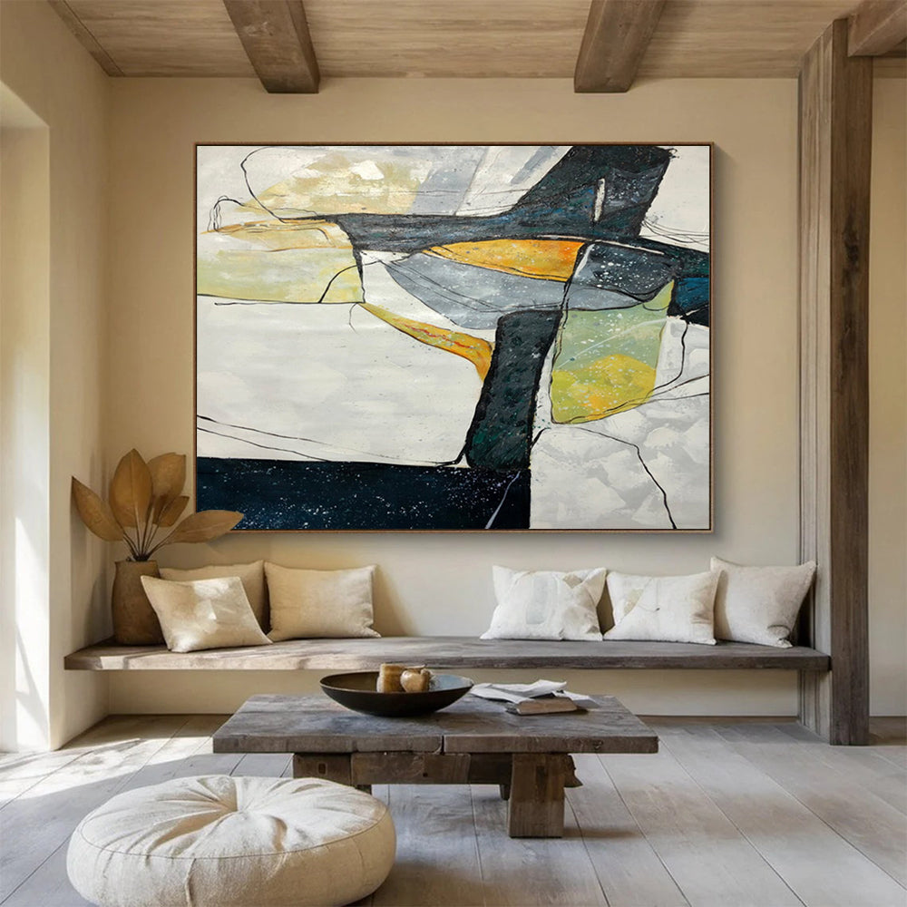 “Color - Blocked, Abstract Forms ‘Geometric Coastal Abstraction’” - Abstract Geometric Painting On Canvas DLZ038