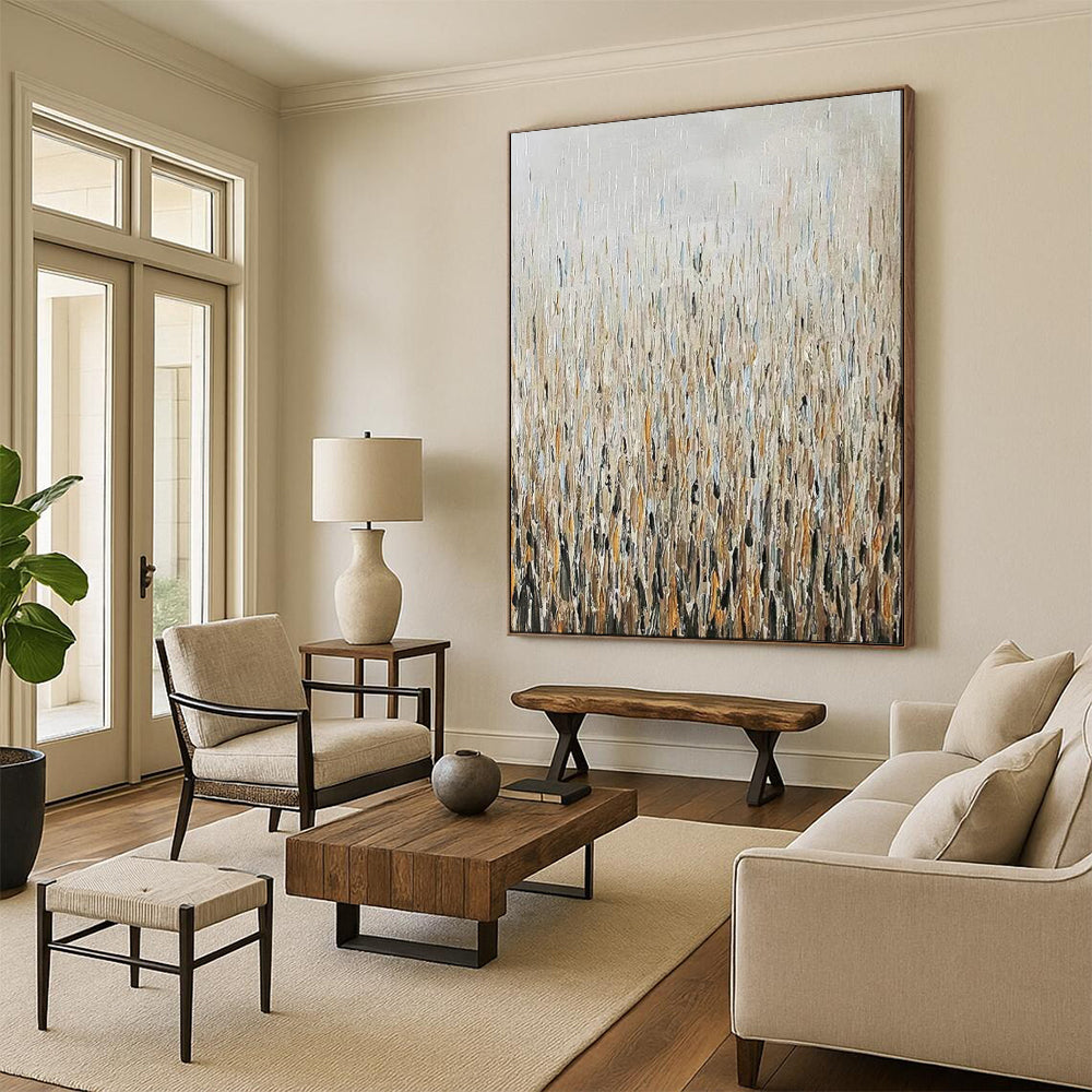 “Textured Reeds in Neutral Tones” - Impasto Abstract Landscape on Canvas CT1889