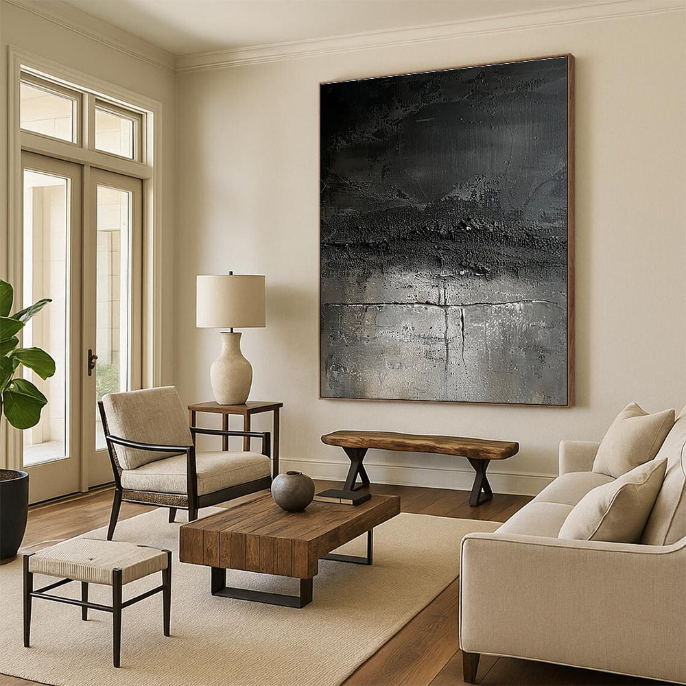 “Black Textured Abstract” ,Abstract Mixed - Media Painting CT0858