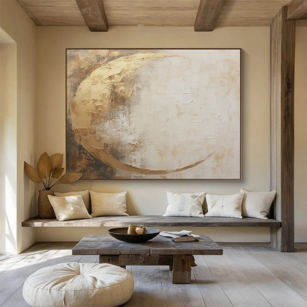 “Gilded Crescent Moon” Abstract Celestial Painting On Canvas DLZ081
