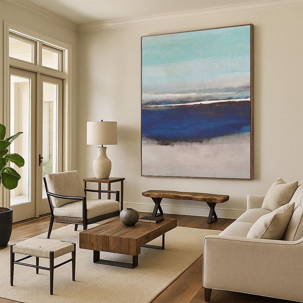“Soft Blue - Gray Coastal Serenity” - Blue, Gray & White Seascape Painting On Canvas DKH0926