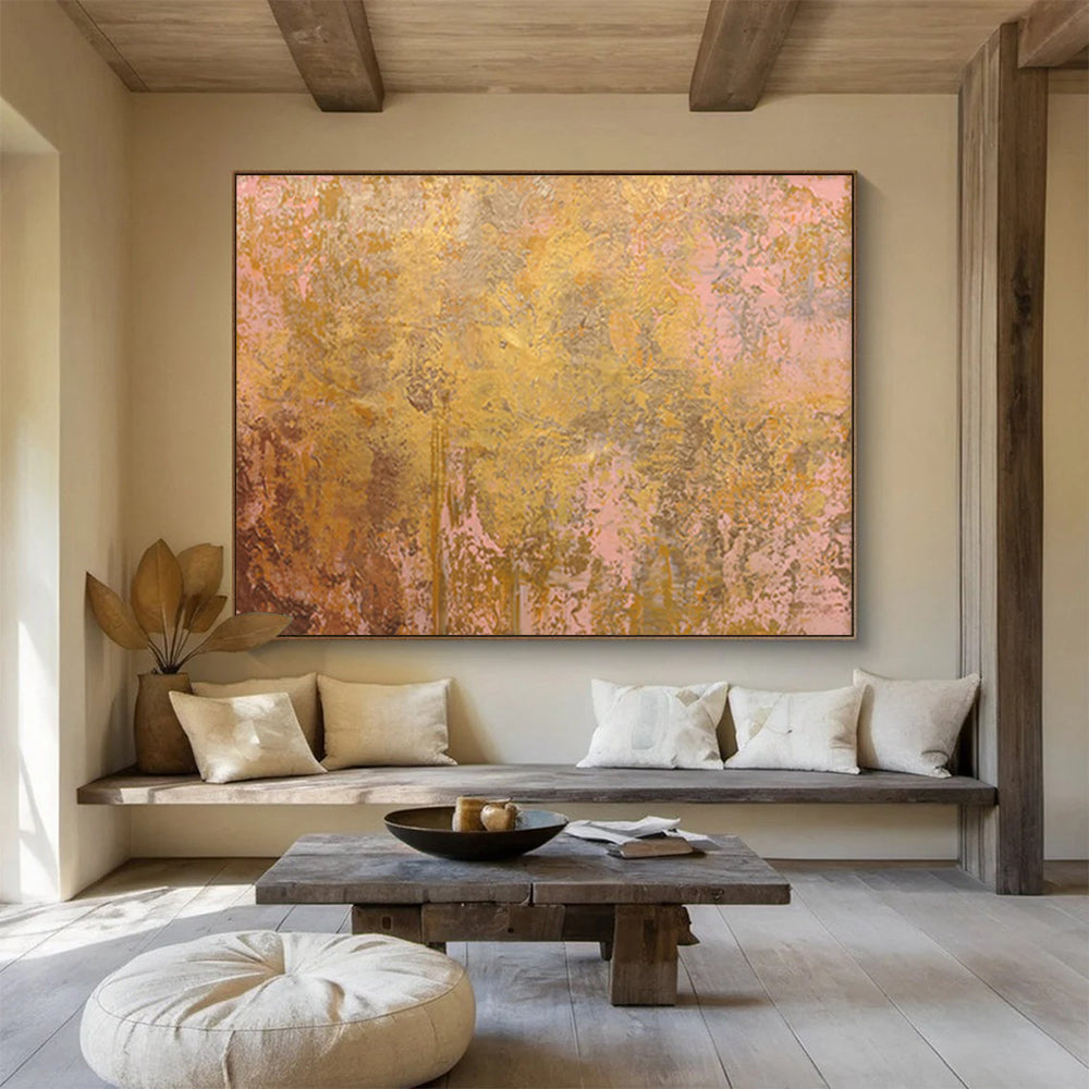 “Gilded Pink and Gold Textured Abstract” Painting On Canvas DKH022