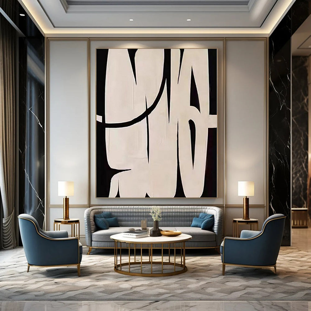 “Black and White Bold Forms” – Graphic Abstract Painting CT1119