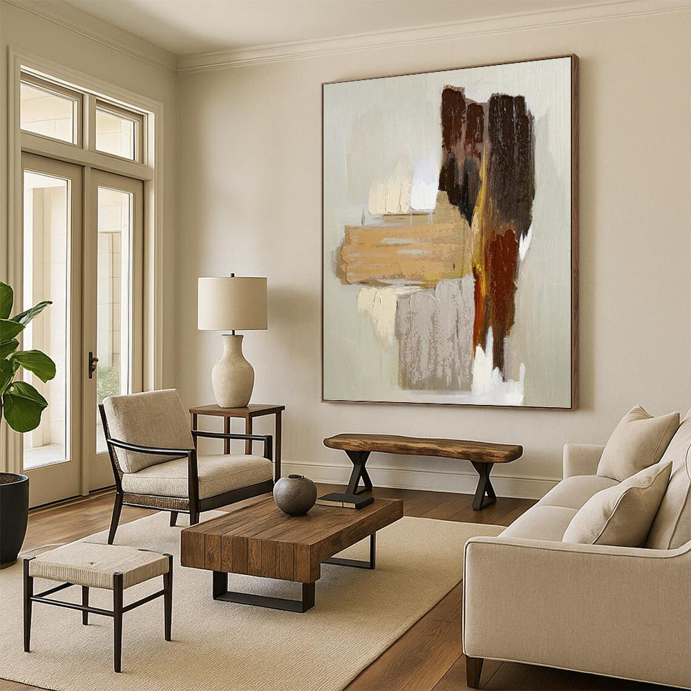 “Neutral Color Block Abstraction” - Minimalist Abstract Painting On Canvas DKH1067