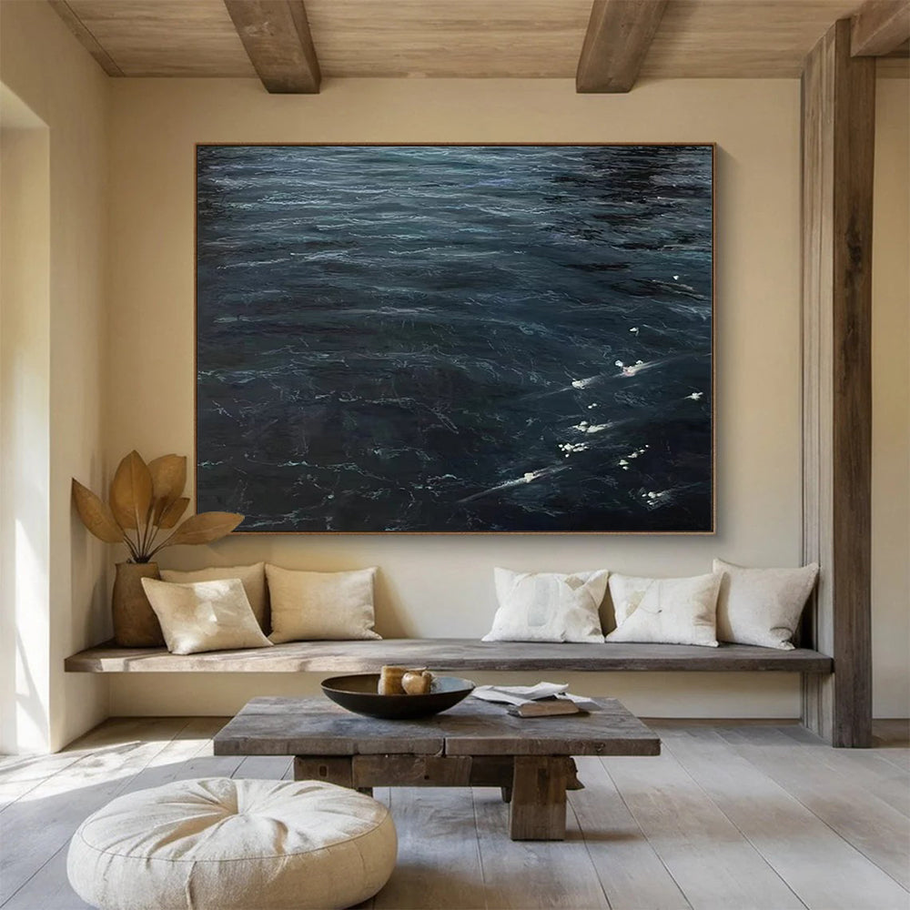 “Dark Ocean Depths” - Deep Blue & Black Realist Seascape Painting On Canvas DLZ263