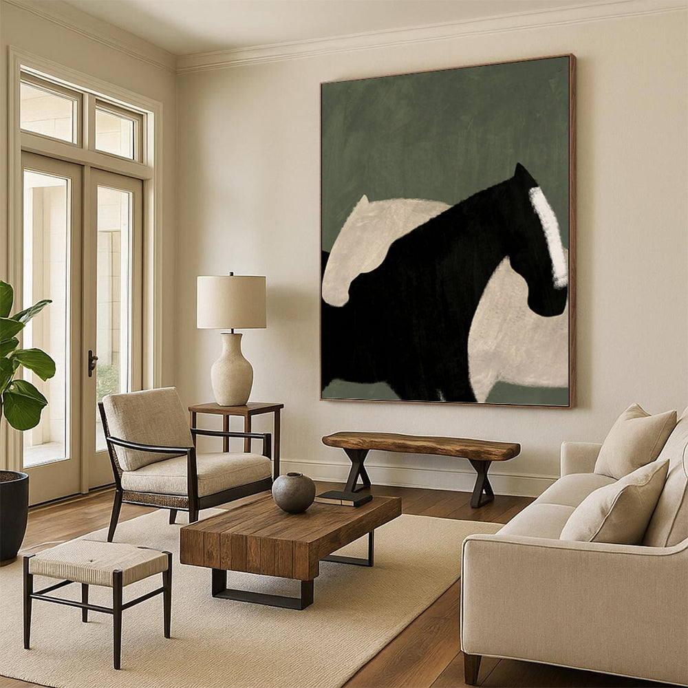 Abstract Black and White Horse Silhouettes - Equine Painting On Canvas DKH1411