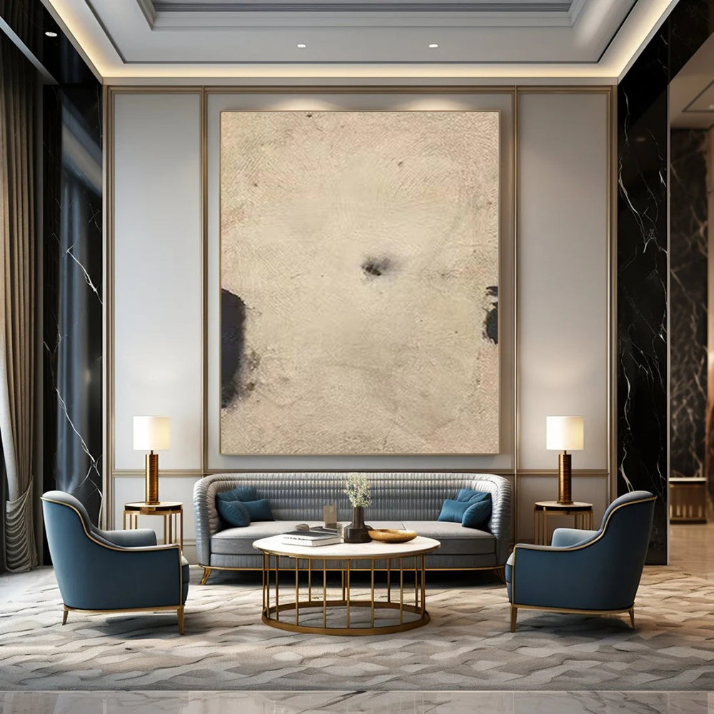 “Minimalist Beige - Black Dot” – Minimalist Abstract Art CT1165