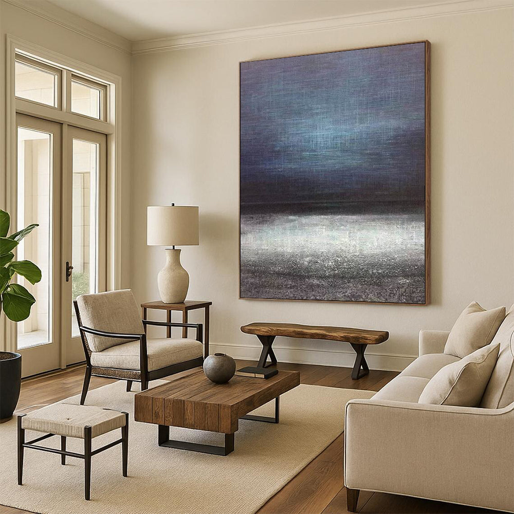 “Dark Abstract Horizon” - Blue, Gray, Black Abstract Landscape Painting On Canvas DTP259