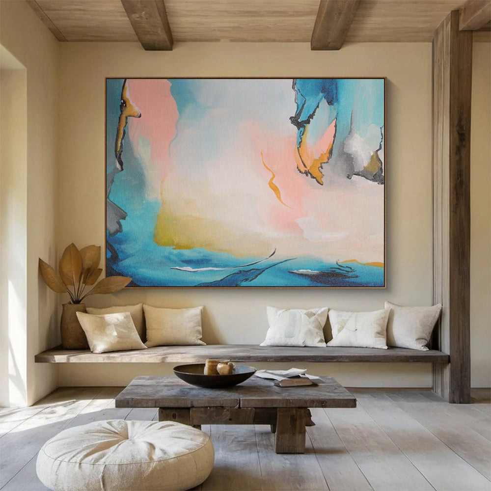 “Pastel - Toned Abstract Forms - Blues, Pinks, and Fluid Shapes” Painting On Canvas DKH021