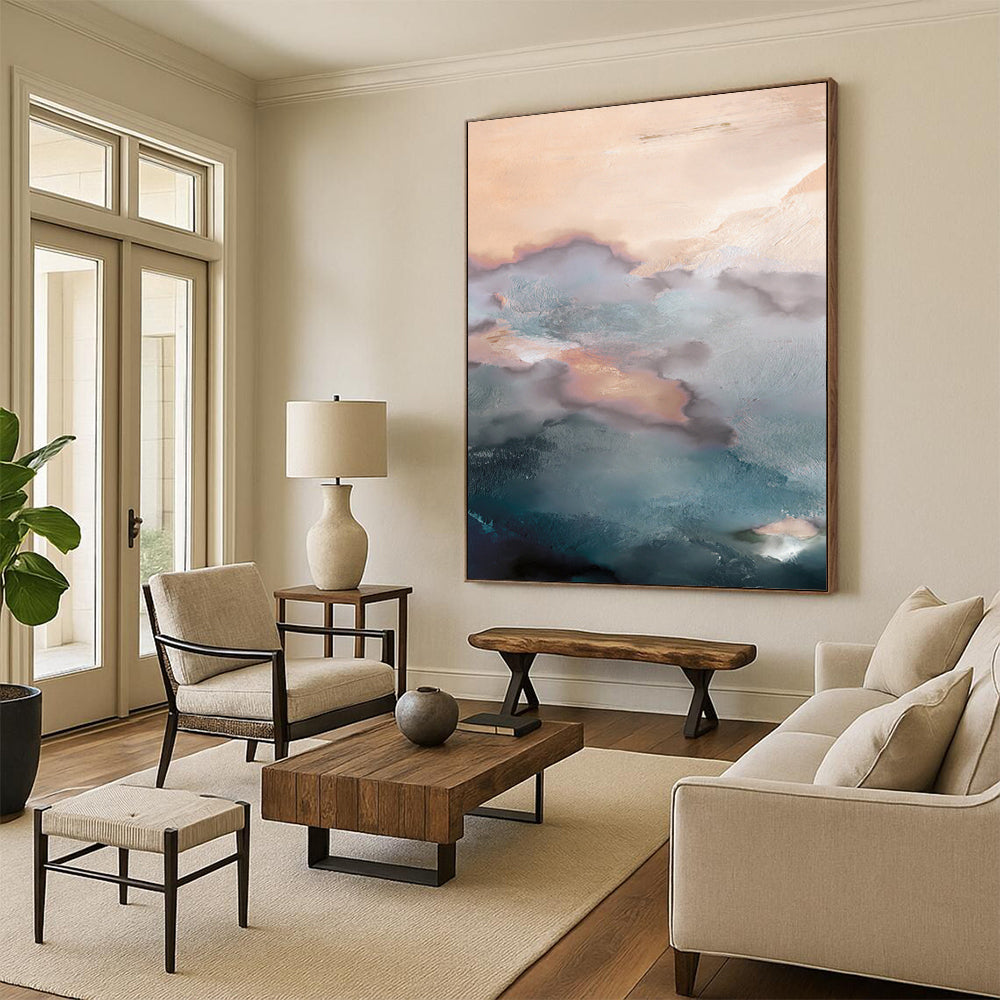 “Pastel Cloudscape with Coral Hues” - Abstract Landscape Painting On Canvas DTP164