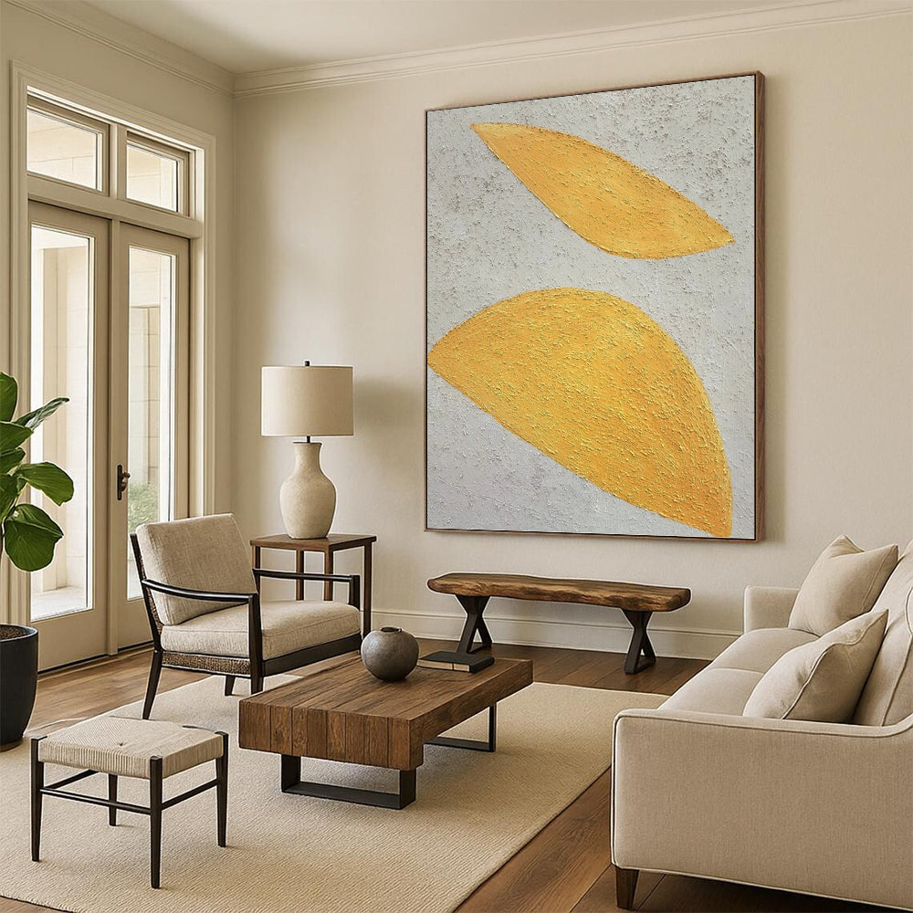 “Textured Yellow Leaves” - Nature - Inspired Abstract Painting On Canvas DKH1074