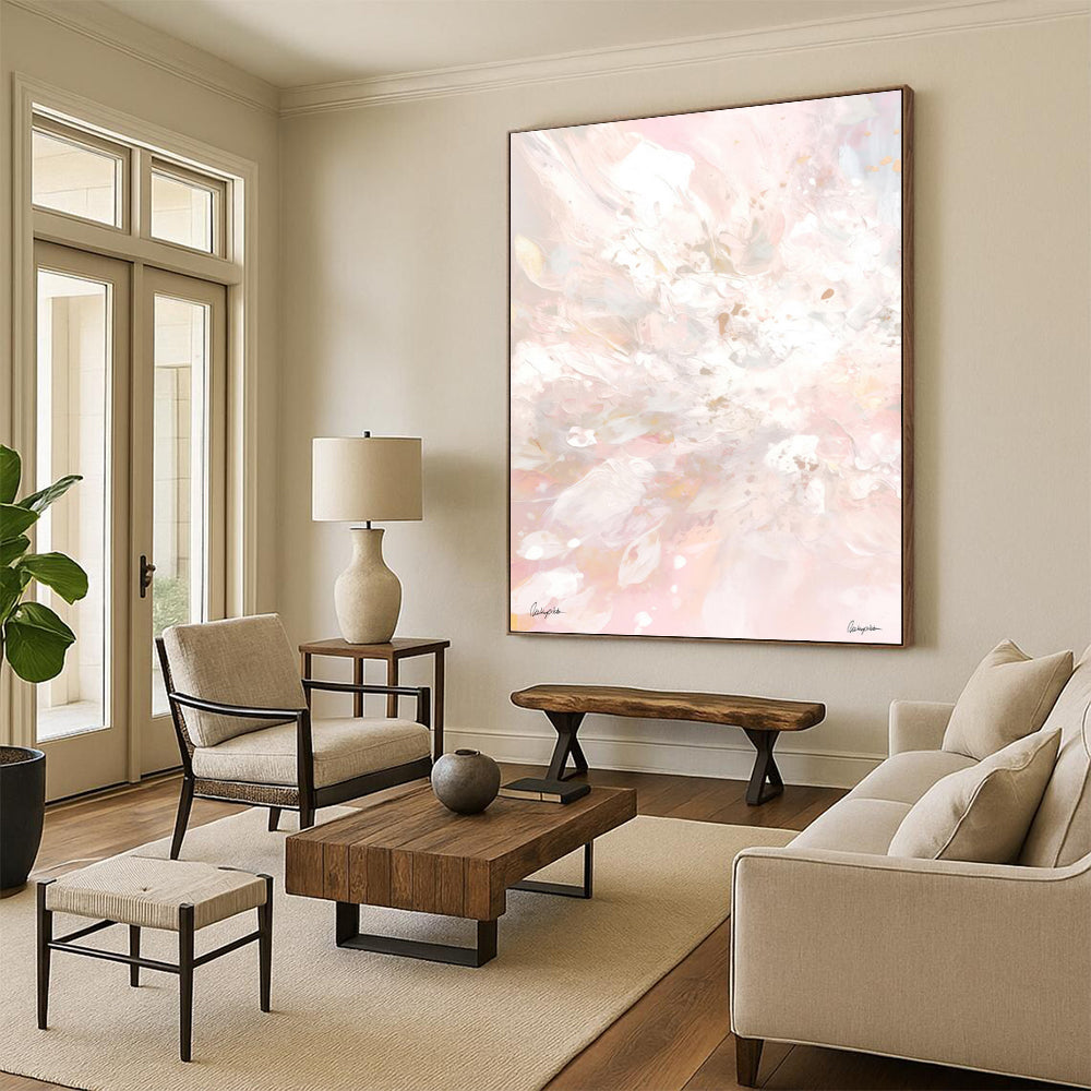 “Pink - Tinted Floral Dream” - Ethereal Flower Abstraction Painting On Canvas DKH1088