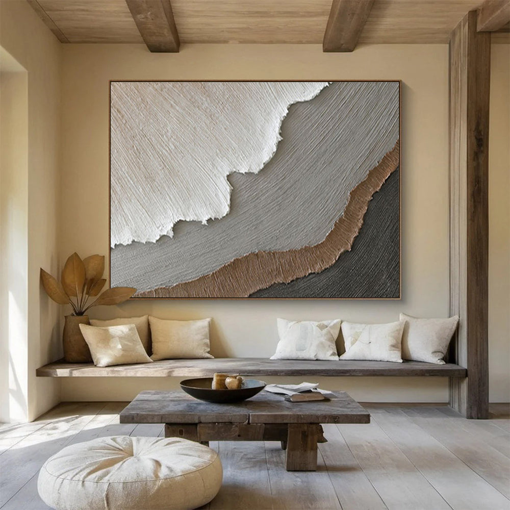 “Layered Neutrals”:Textured Beige Gray Abstract Painting On Canvas DKH251