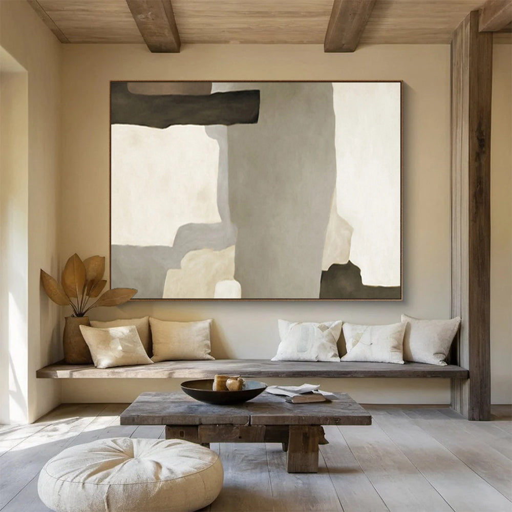 Neutral Geometric Forms - Minimalist Abstract Painting On Canvas DKH607