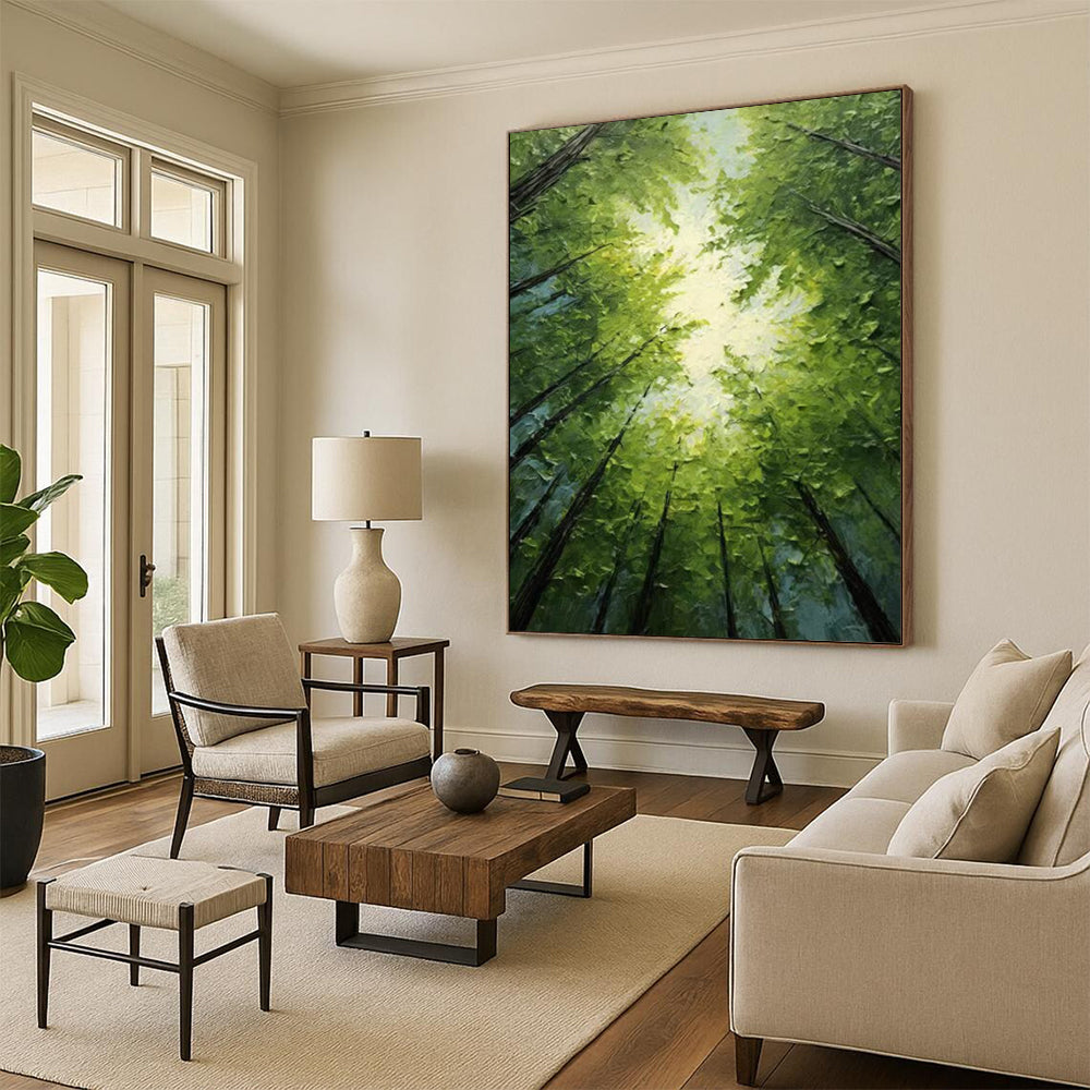 “Green Forest Light - Green, Blue, Yellow Forest Canopy” Painting On Canvas DTP266
