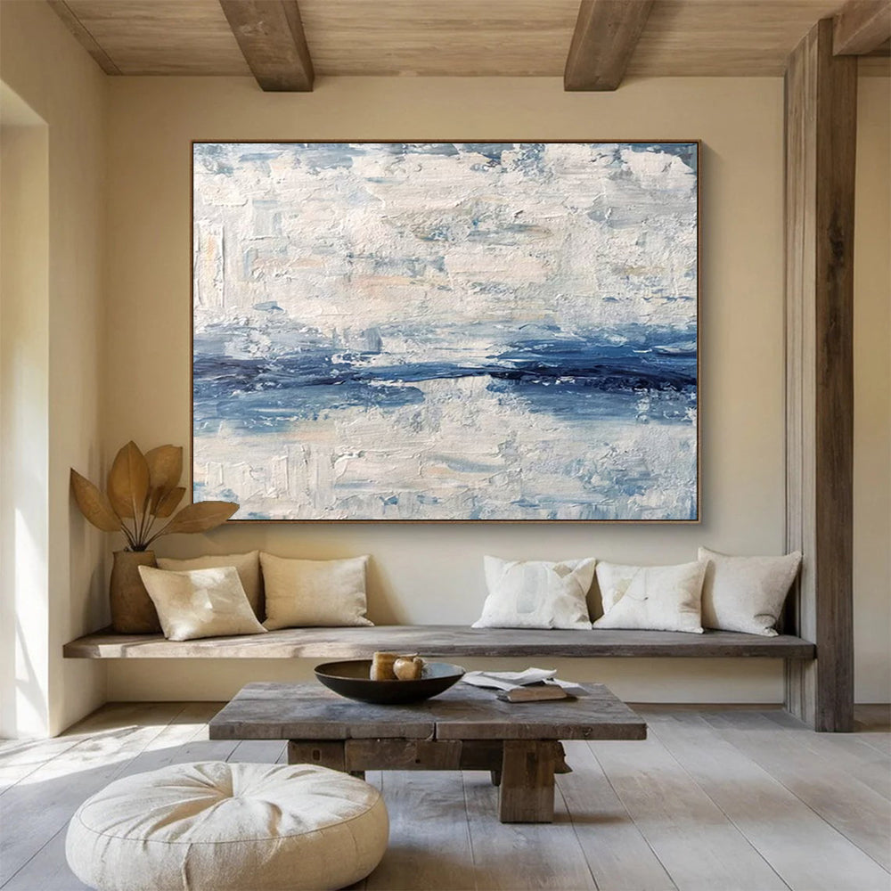 “Textured Blue - White Abstract Sea” - Impasto Seascape Painting On Canvas DKH791