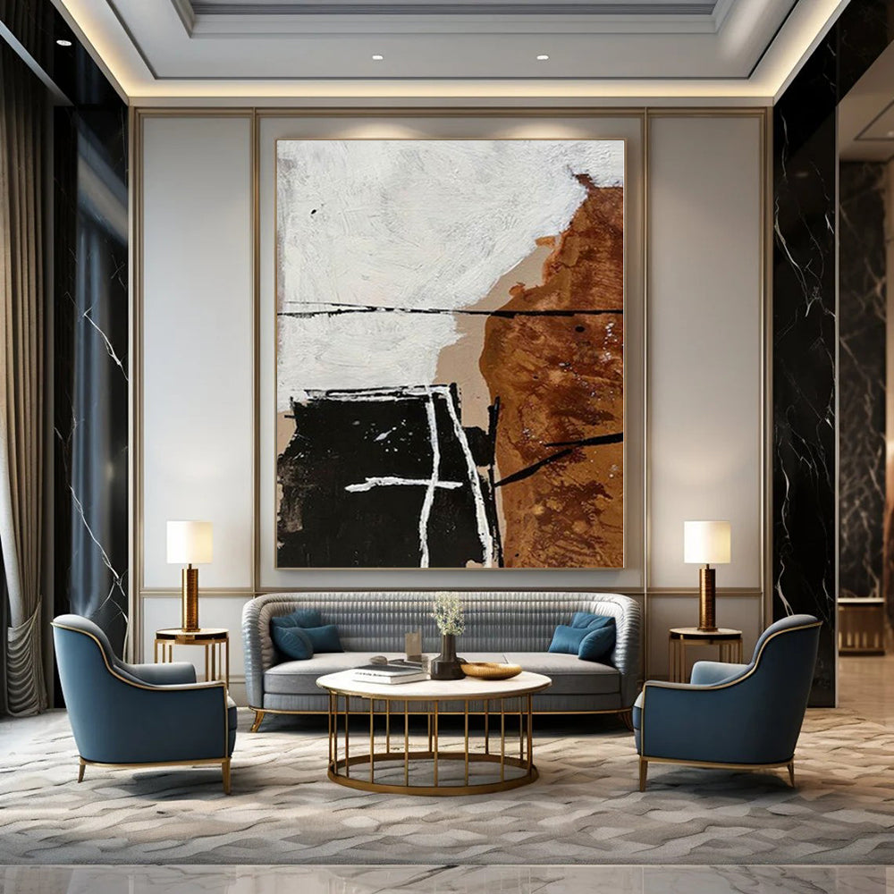 “Expressive Beige - Black - White Abstract” – Abstract Expressionist Painting CT1111