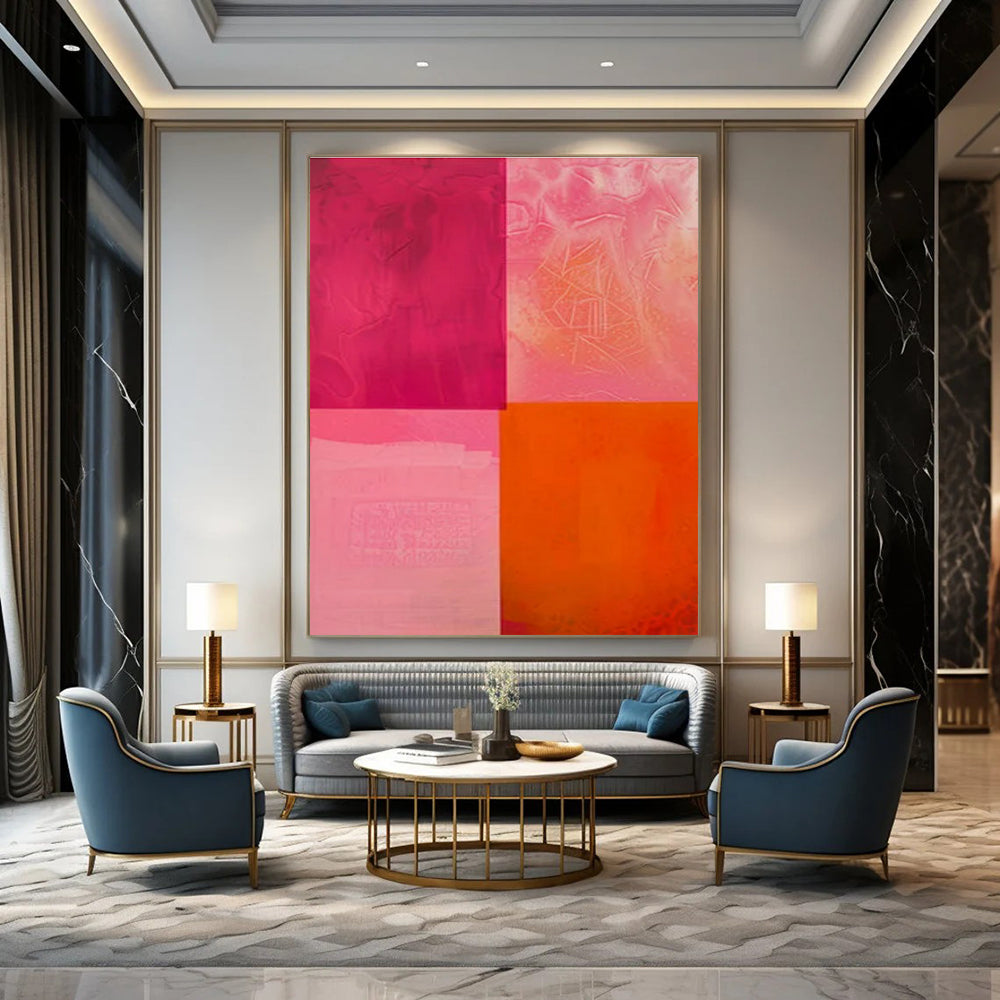 Pink & Orange Textured Quadrants - "Vibrant Veils" - Abstract Textured Painting CT1479