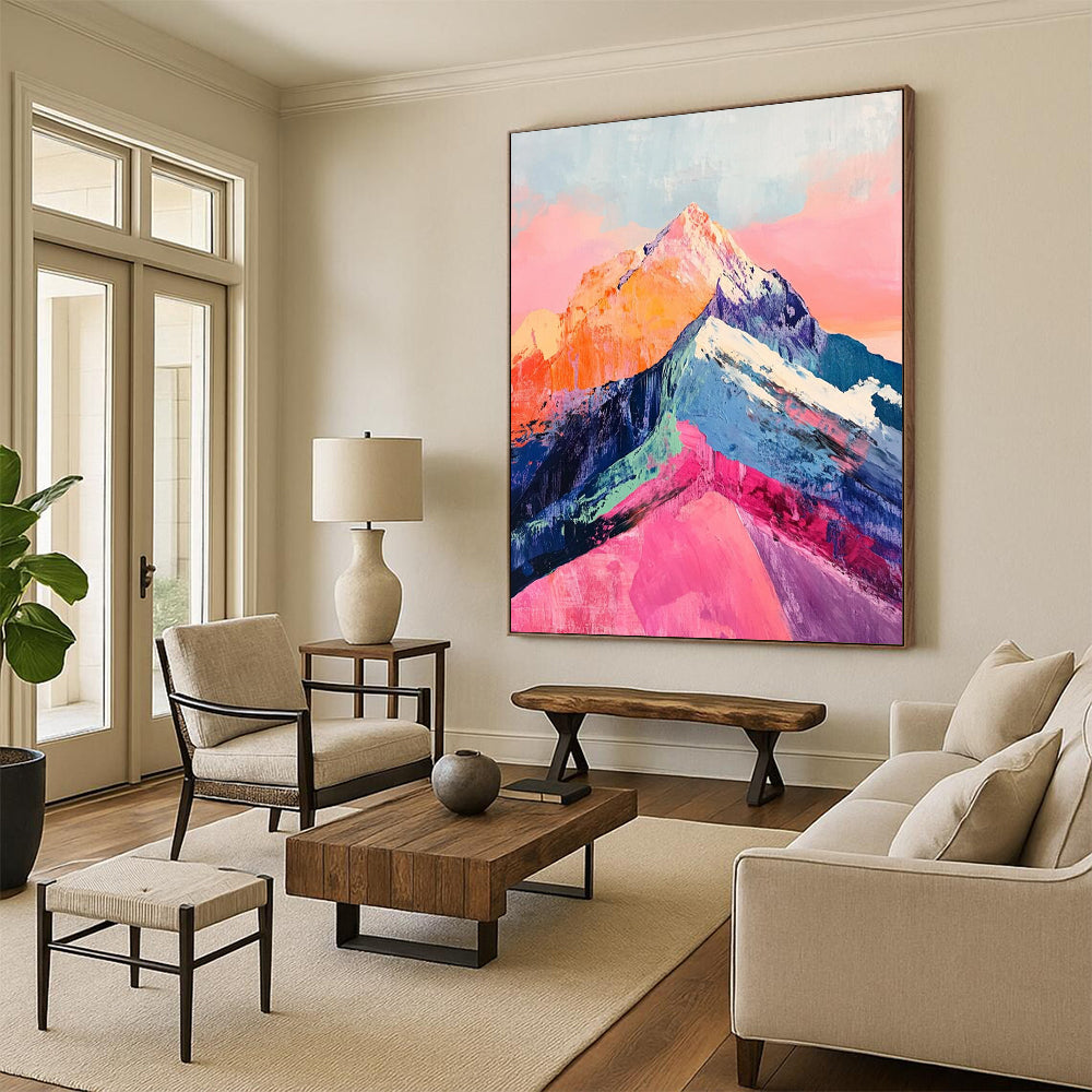 “Colorful Mountain Peaks” - Multicolor, Vibrant Mountain Landscape Painting On Canvas DTP283
