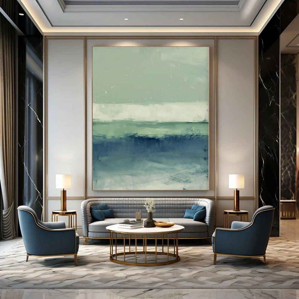 Green - White - Blue Layered Landscape - Abstract Landscape Acrylic Painting CT1378