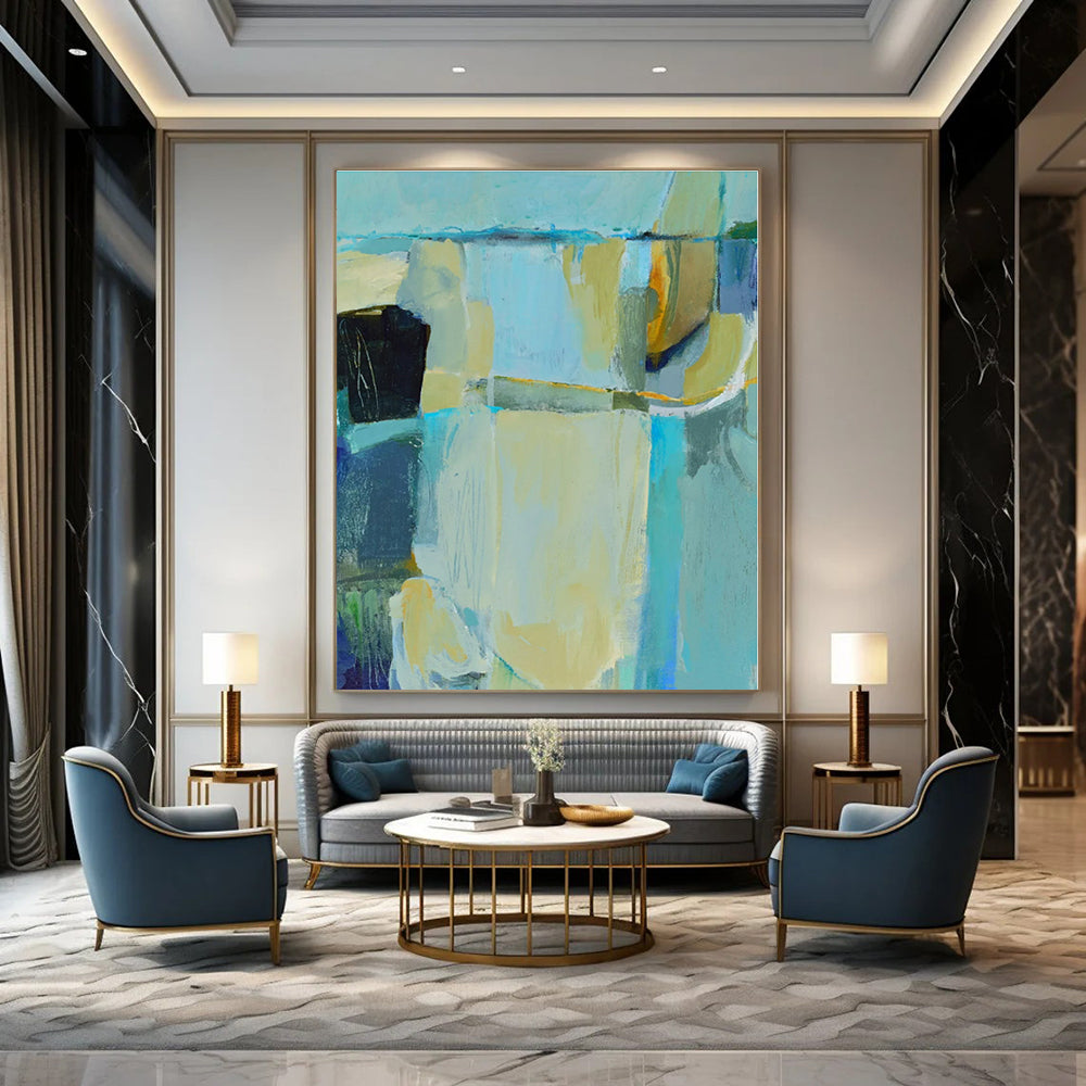 Soft Blue & Beige Abstraction - Abstract Expressionist Acrylic On Canvas CT1308